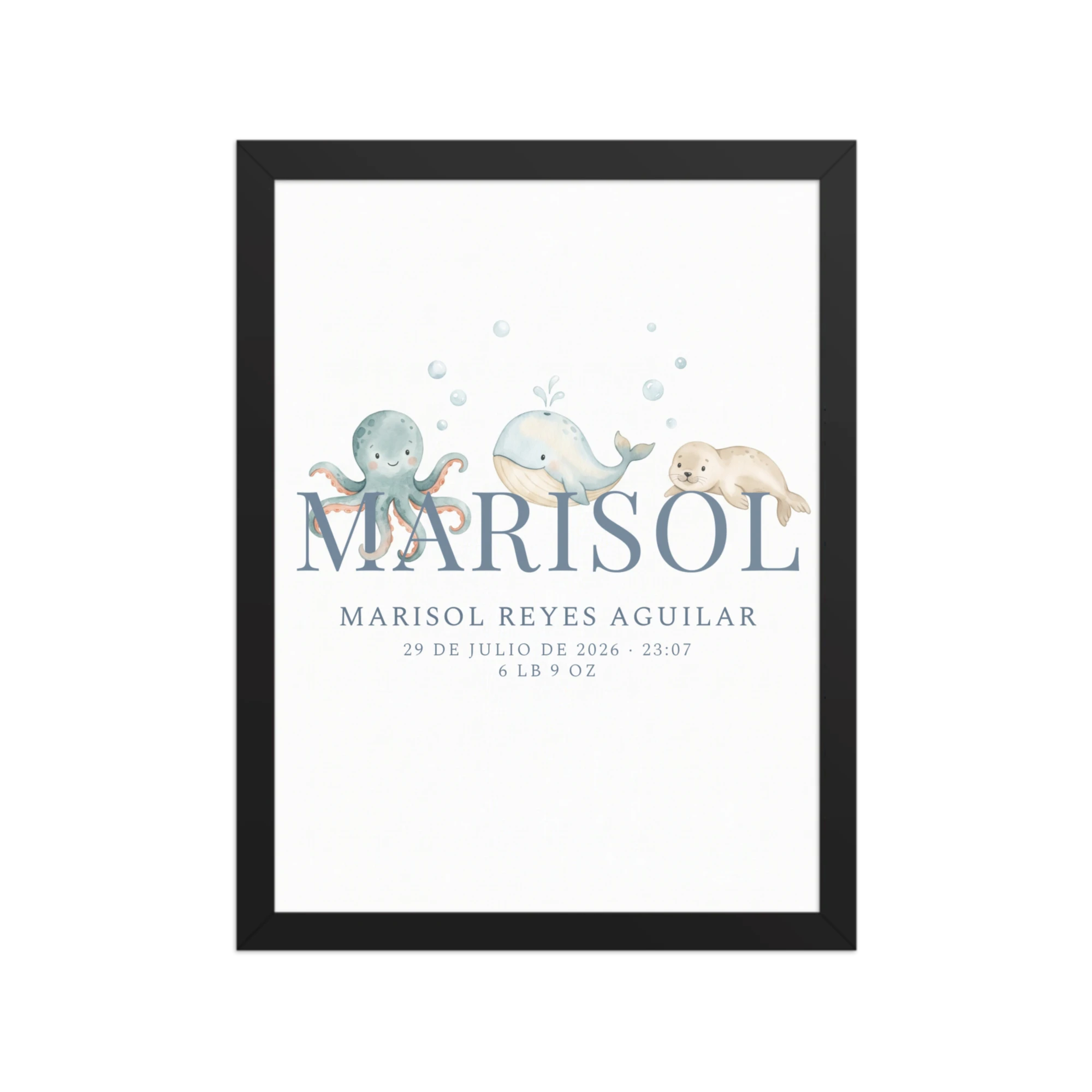 Ocean Animal Nursery Name Art — example