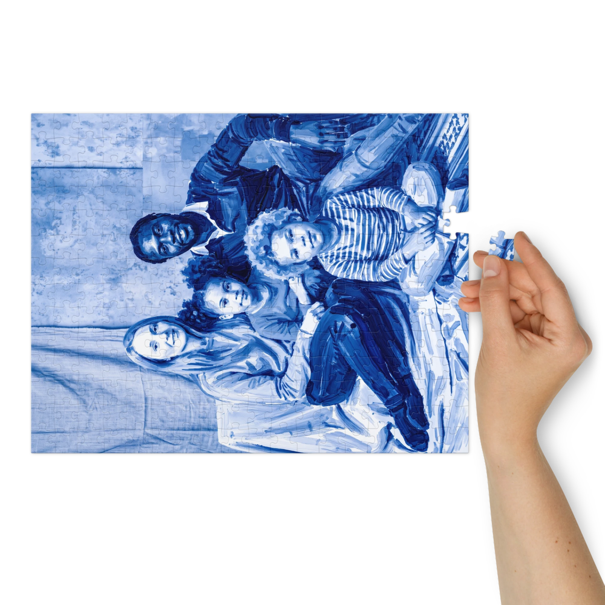 Family Portrait Puzzle — Cobalt Impasto