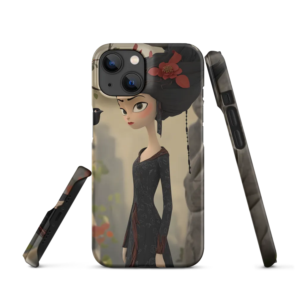 Elegant Woman with Bird and Flowers | Phone Case