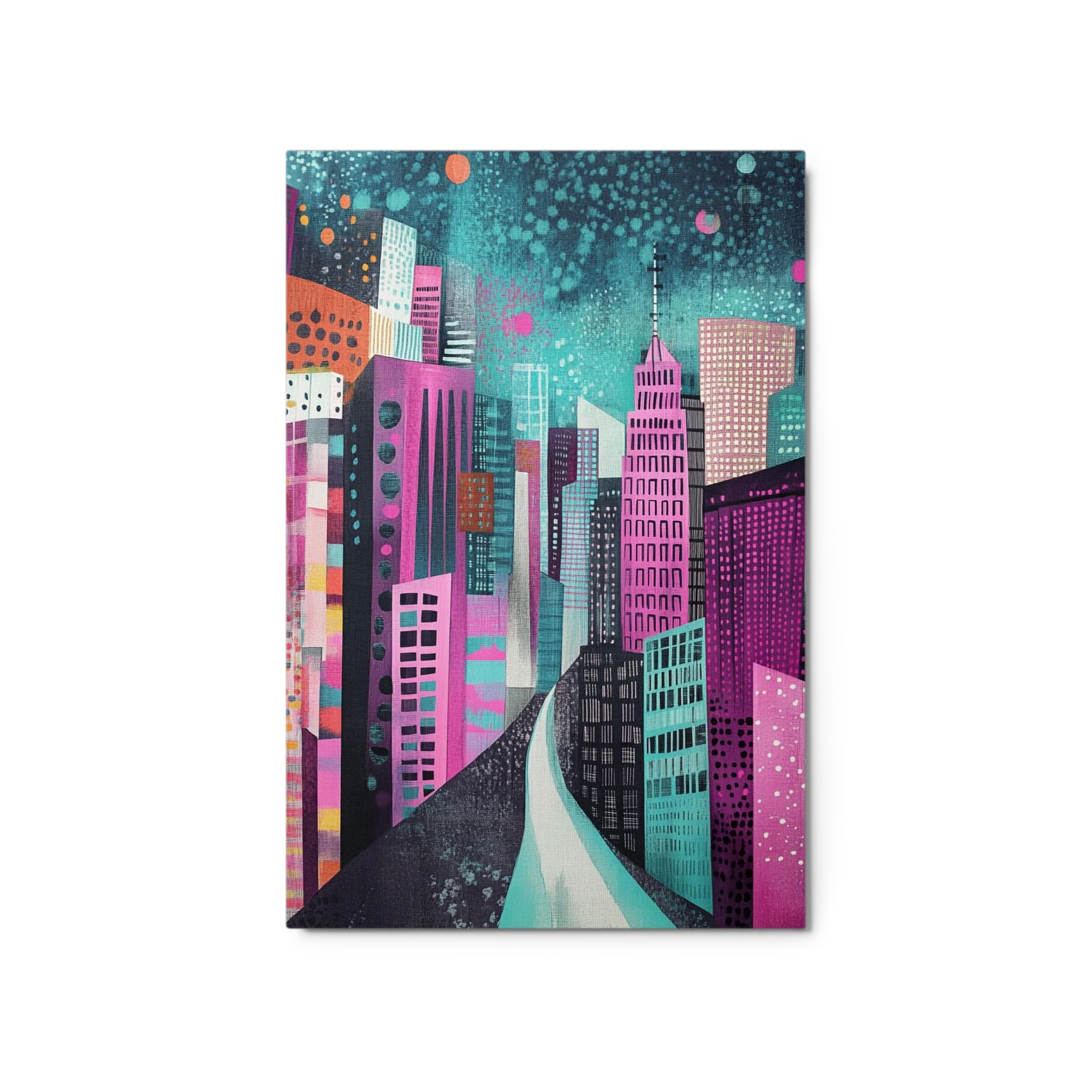 Abstract Cityscape in Pink and Turquoise