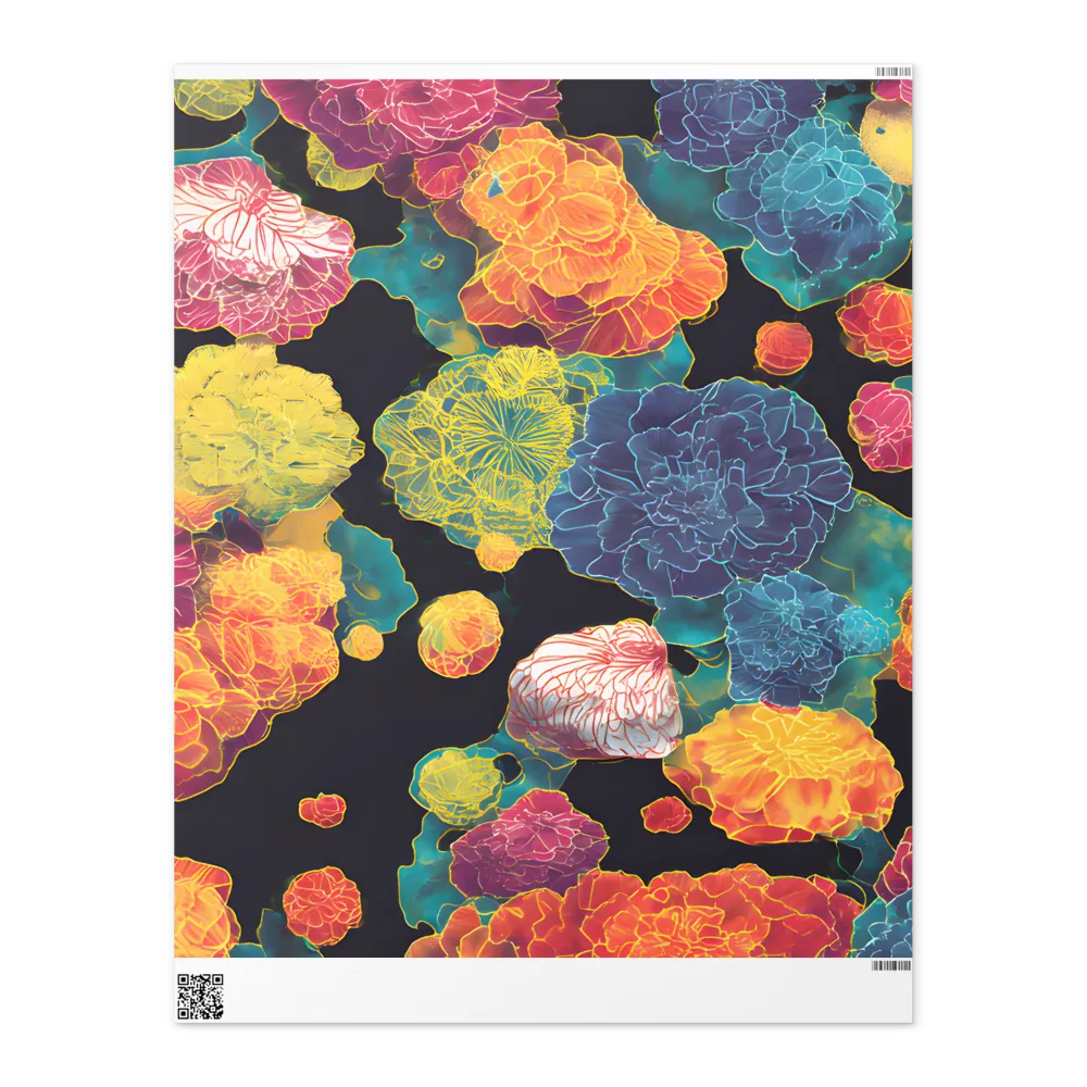 Tapeçaria de peônias néon | Papel de presente | Brilhante | 76 x 91 cm