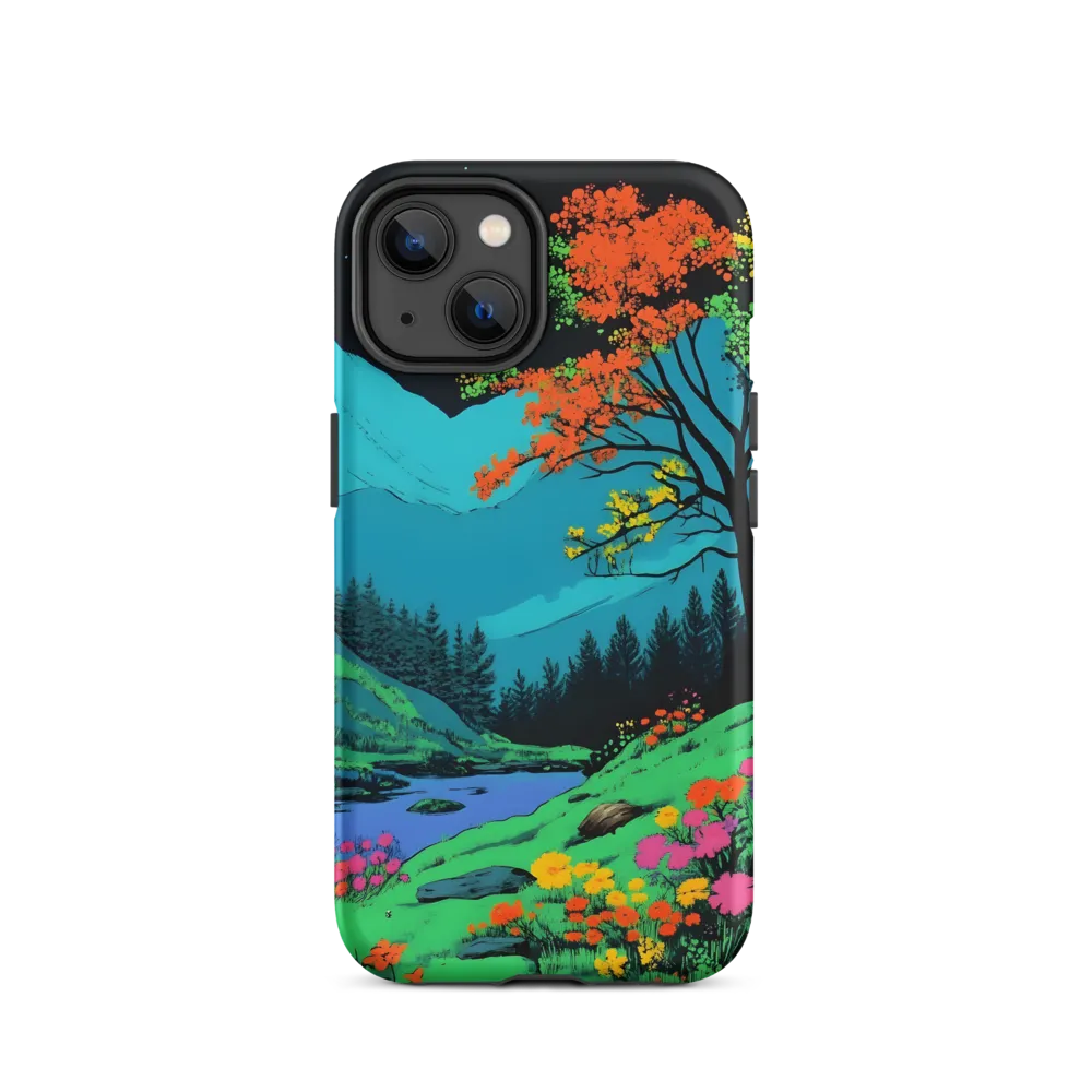 Neon Surreal Landscape with Flowers | Phone Case