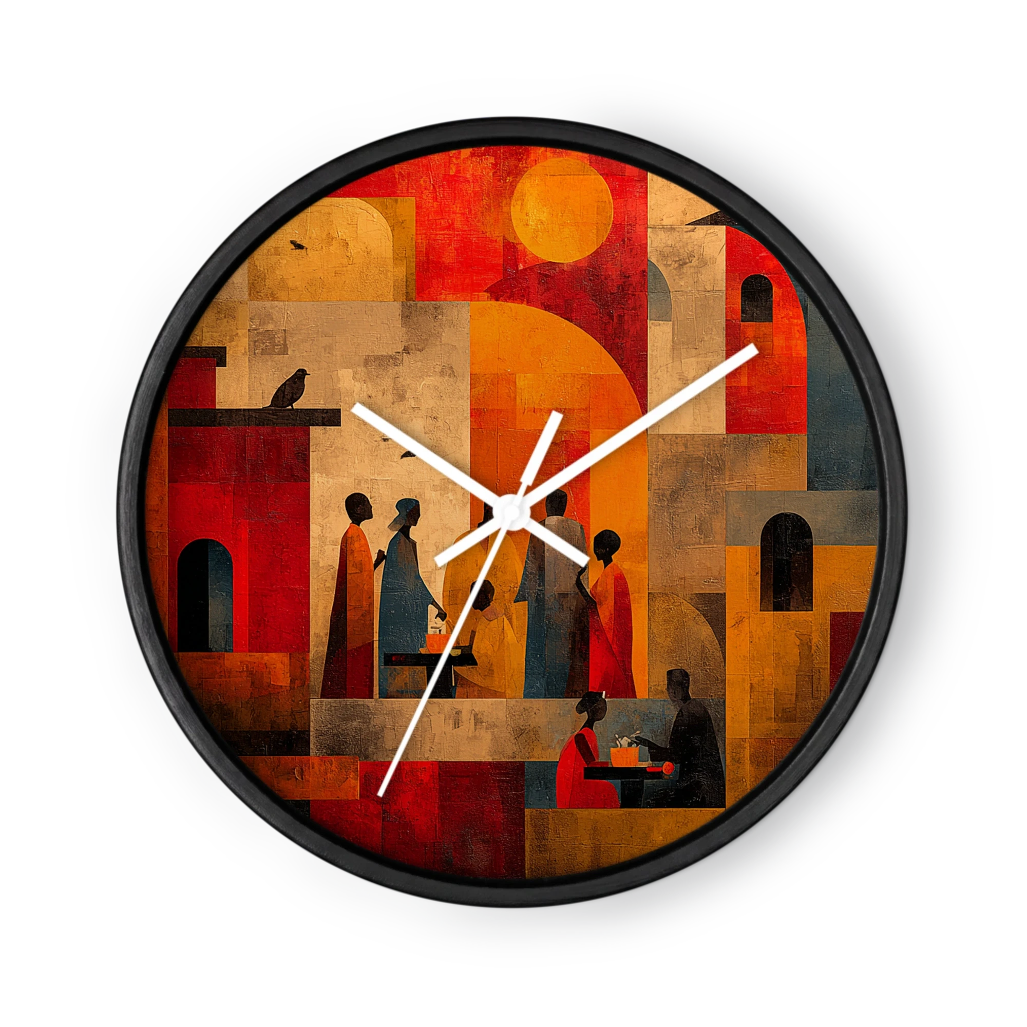 Terracotta Cubist Abstraction Clocks — Burnt Orange And Ochre
