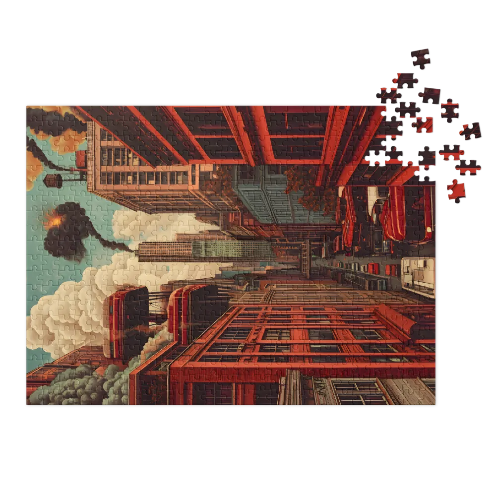 Surreal Cityscape with Explosions