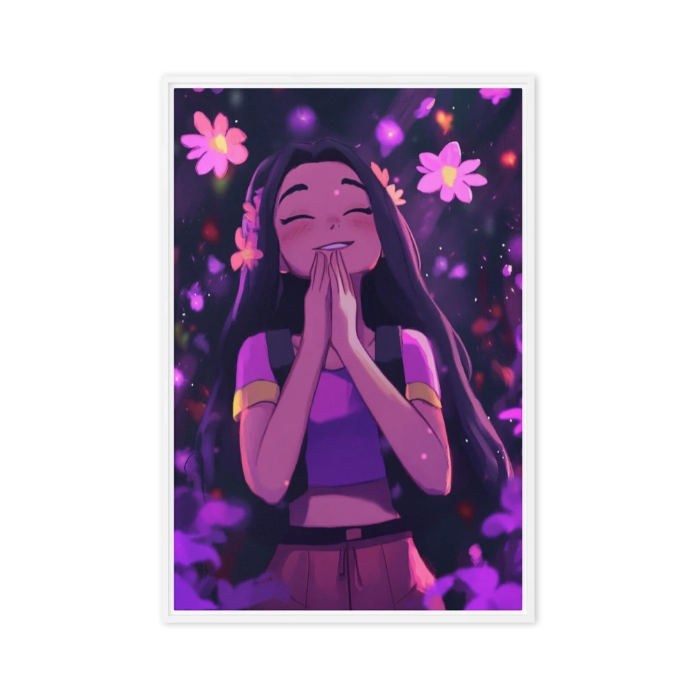 Joyful Girl Surrounded by Flowers