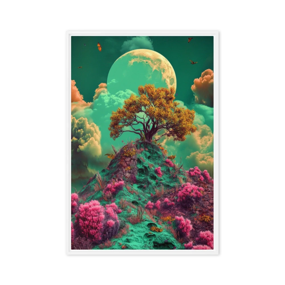 Surreal Landscape with Moon and Tree