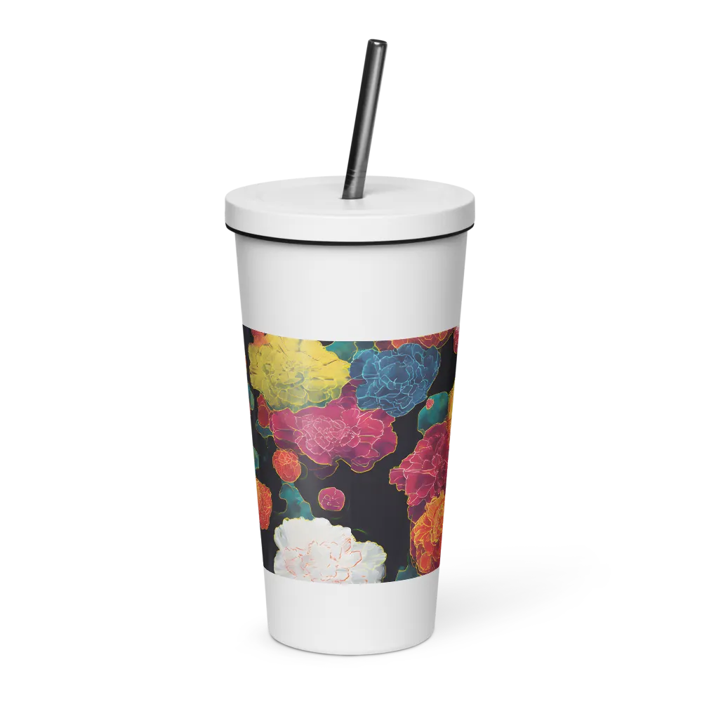 Tapeçaria de peônias néon | Caneca de viagem