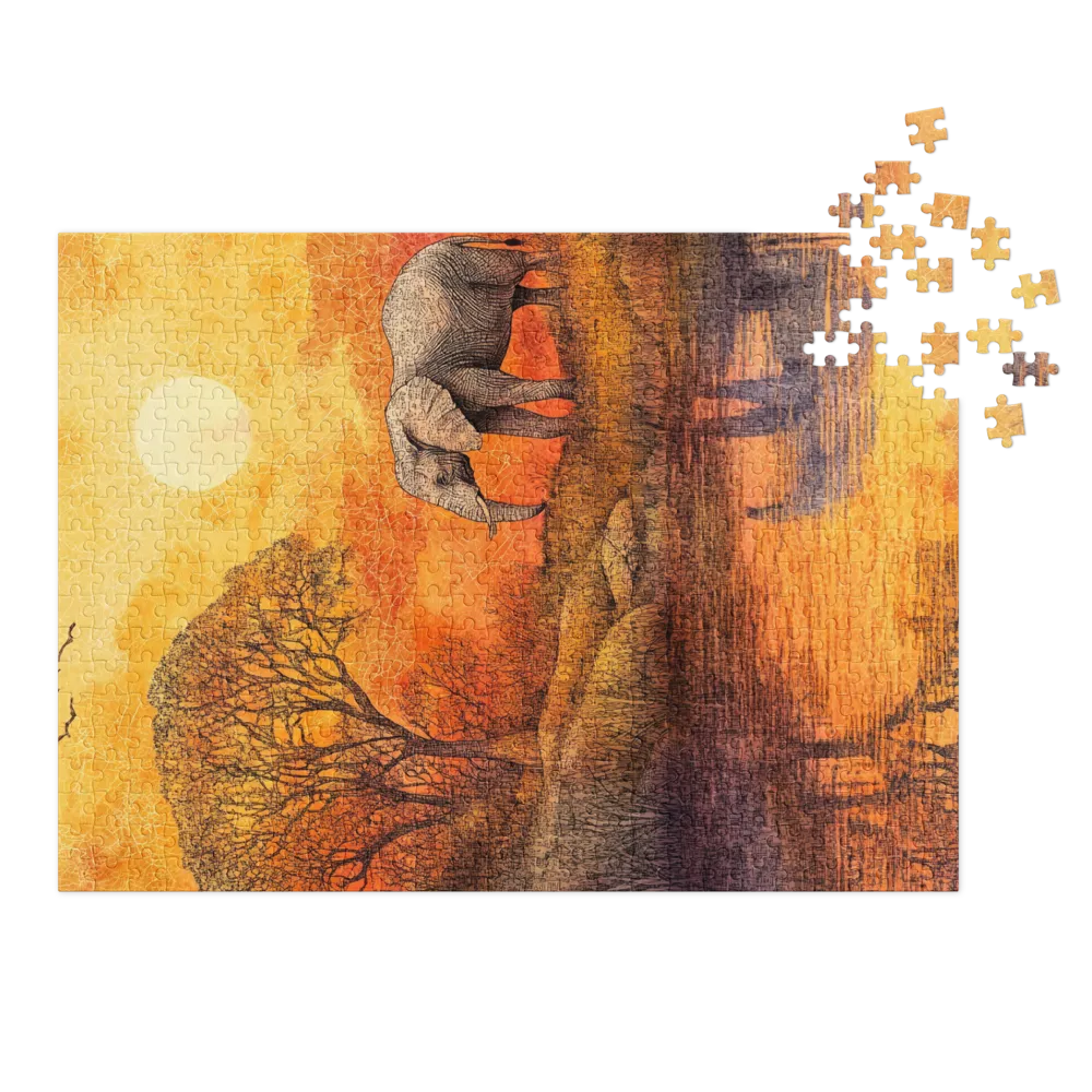 Elephant in Sunset Landscape