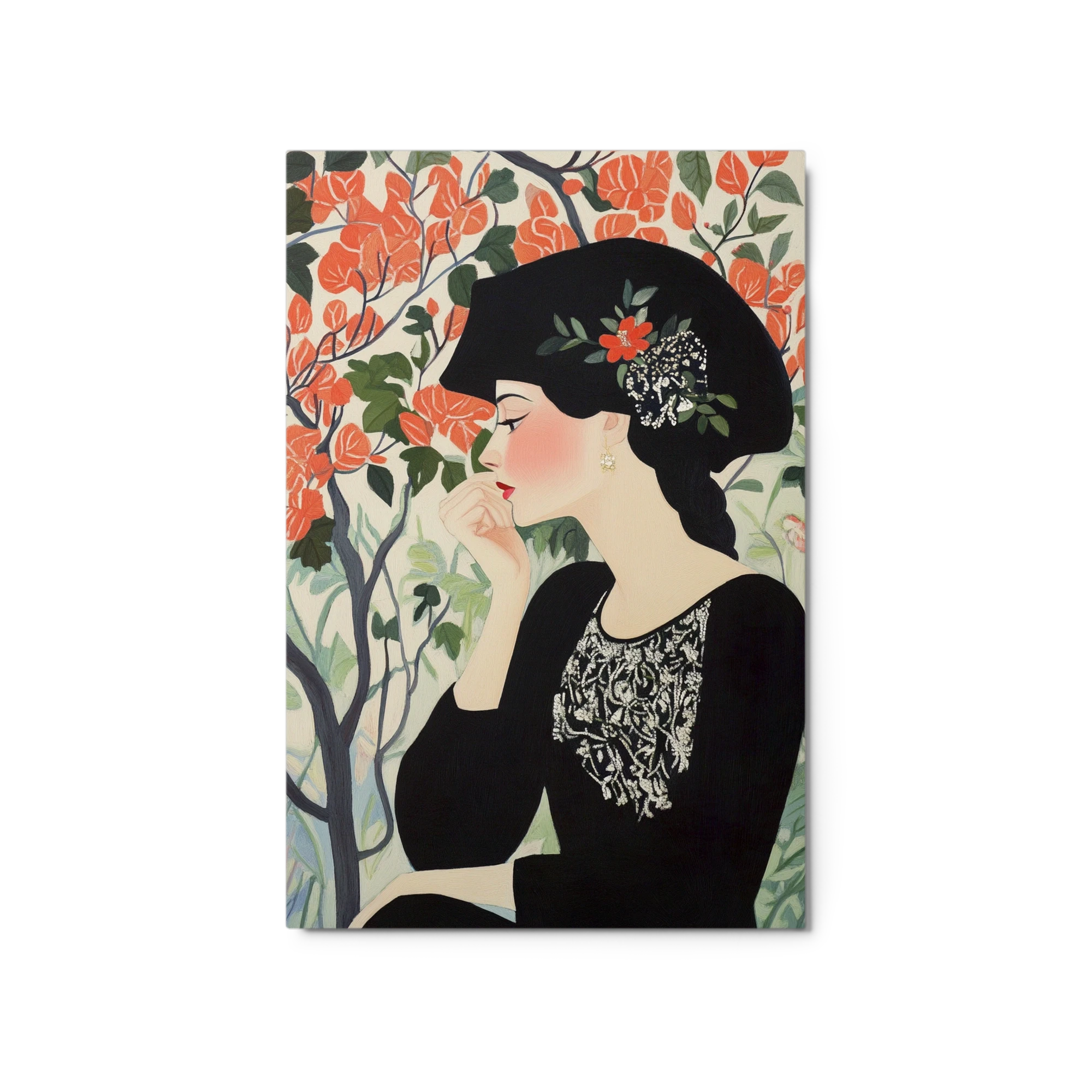 Elegant Woman Portrait with Floral Background
