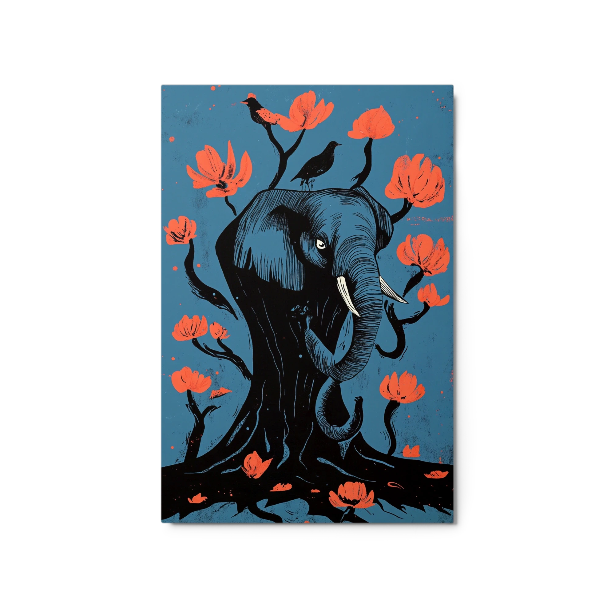 Elephant with Flowers and Birds