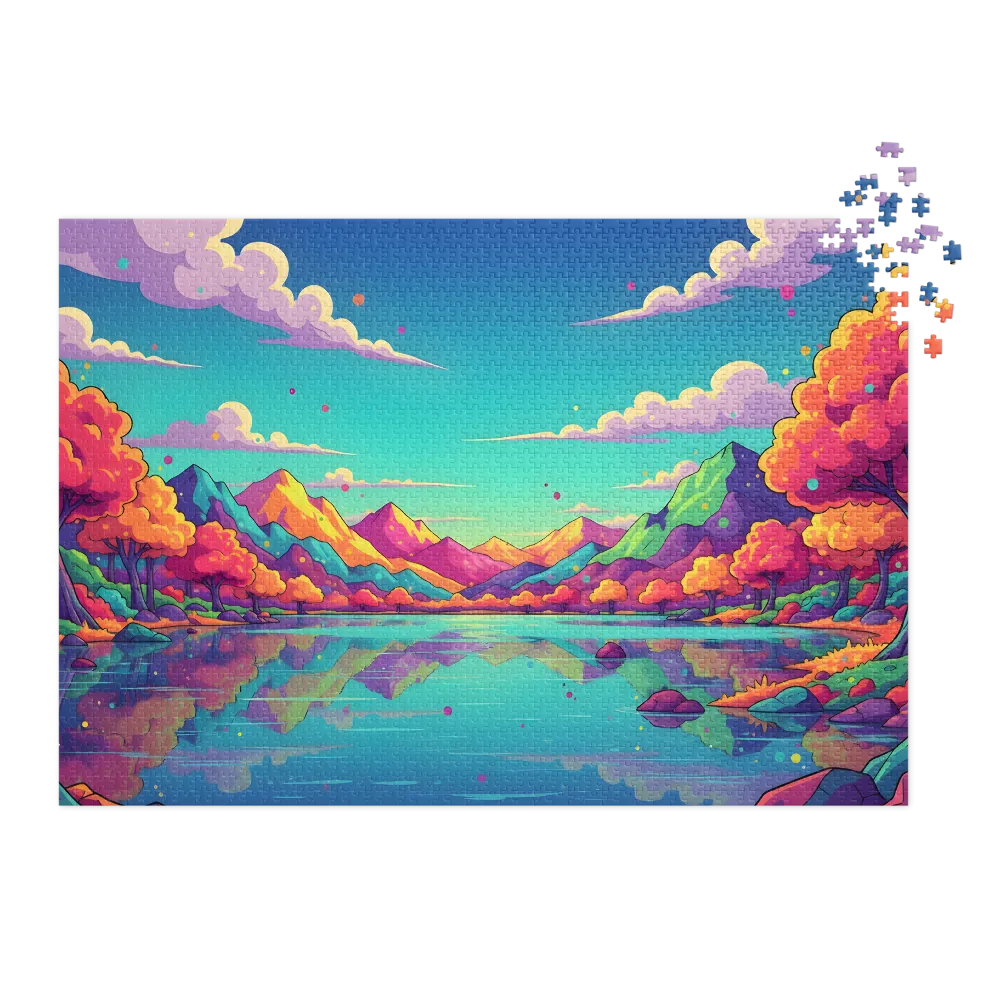 Neon Dreamscape Lake 
 Jigsaw Puzzle in Tin Box