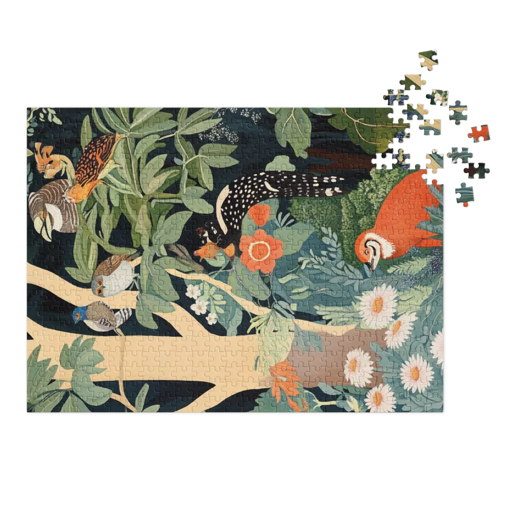 Lush Forest Scene with Animals and Birds