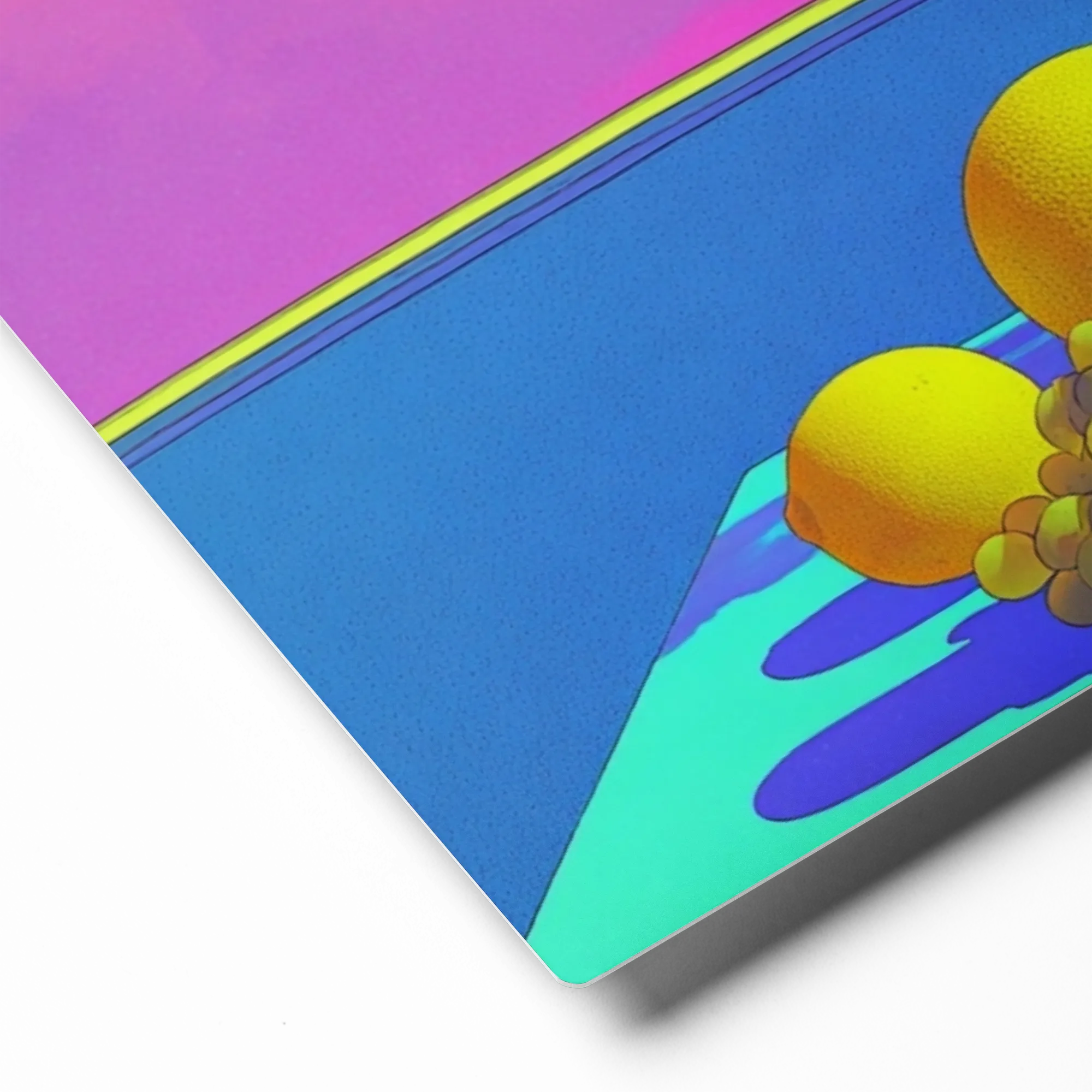 Neon Fruits by the Window 
 Poster with White Frame | 10″x 10″