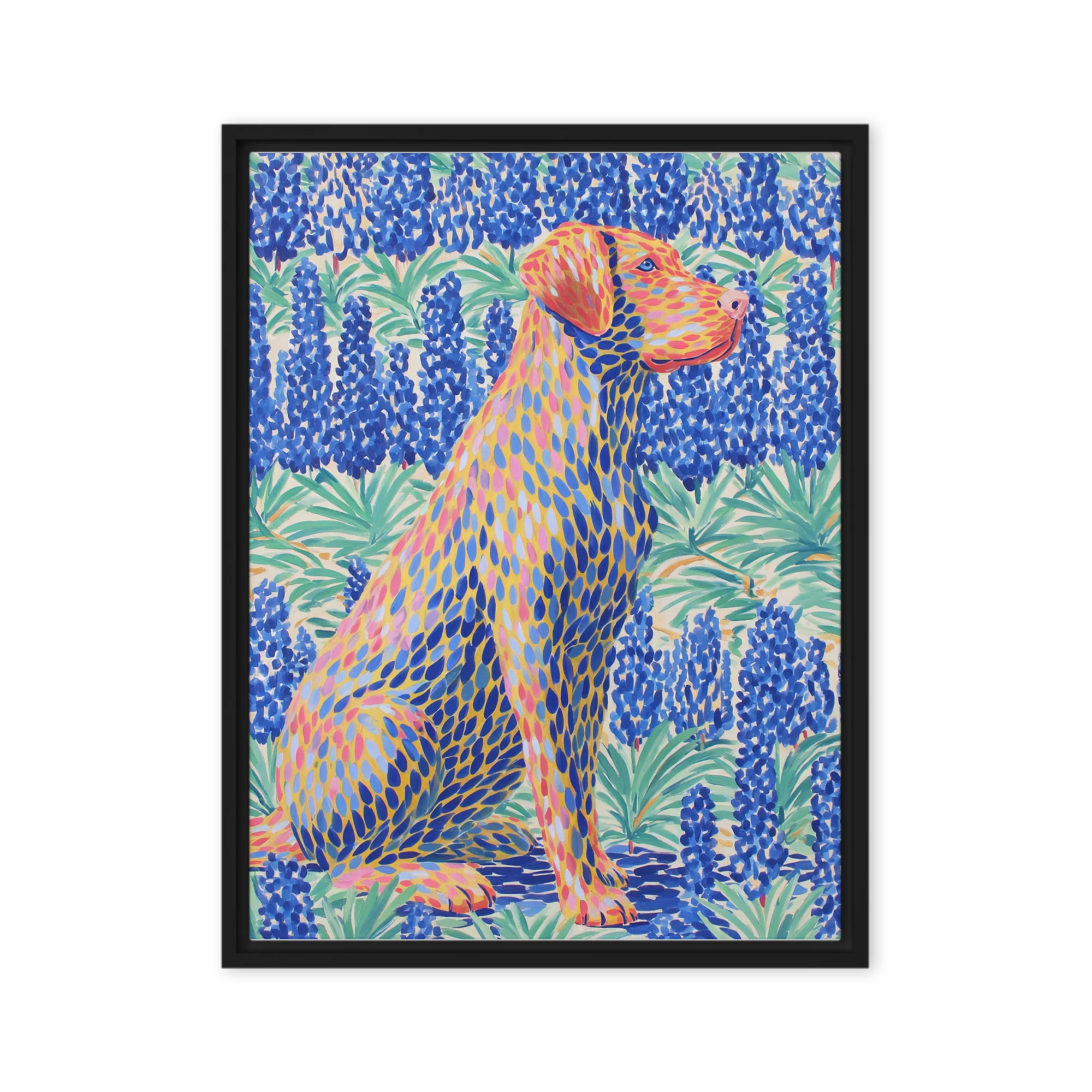 Dotted Dog in Bluebonnets | Art Print