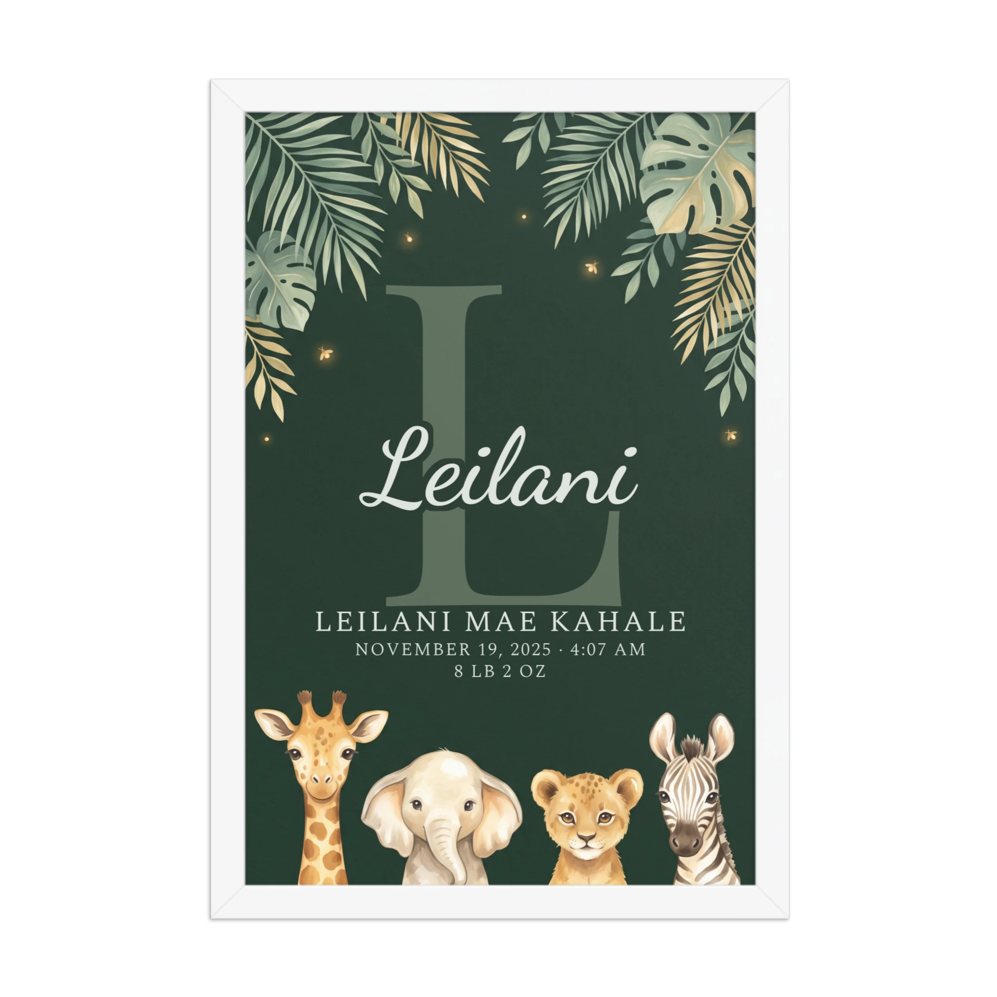 Emerald Jungle Nursery Name Art — example