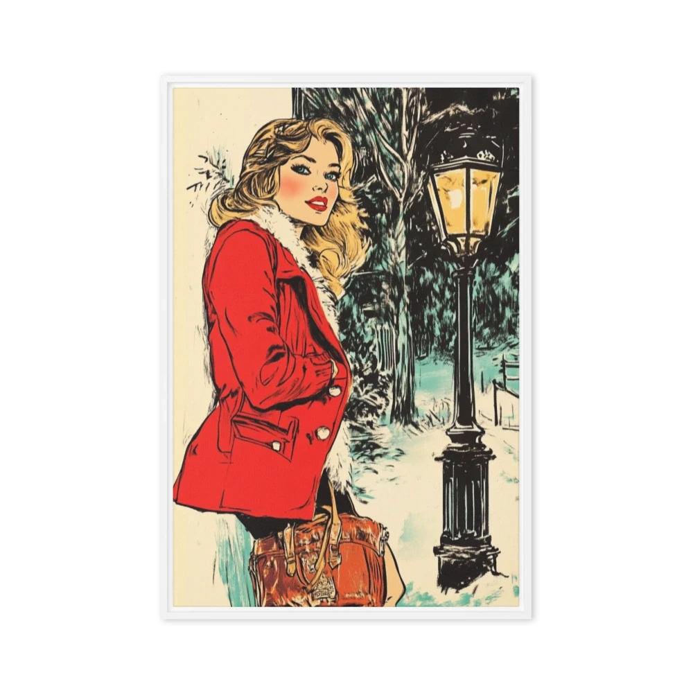 Stylish Woman in Red Jacket by Streetlight