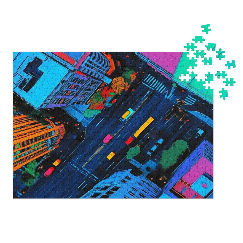 Cidade Neon Vista de Cima 
 Puzzle em caixa de metal