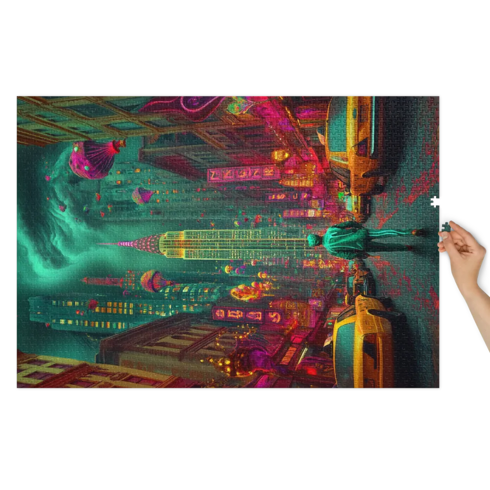 Cidade Neon do Futuro 
 Puzzle em caixa de metal