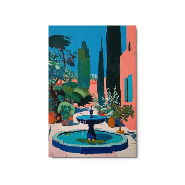 Sunlit Fountain Courtyard | Art Print