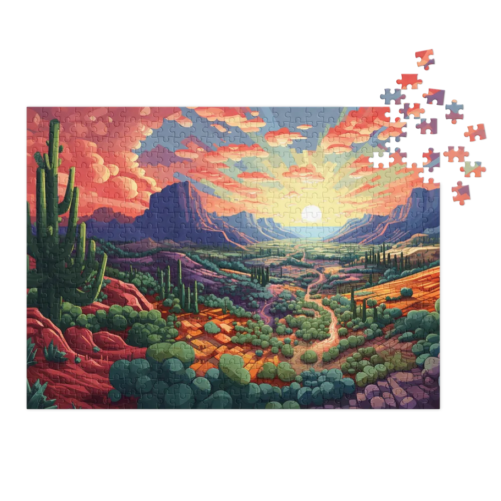 Stylized Desert Sunset 
 Jigsaw Puzzle in Tin Box