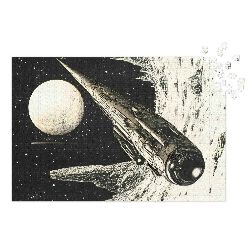 Futuristic Spaceship in Asteroid Landscape