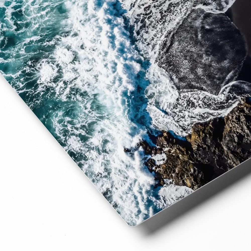 Black Sand Beach Waves 
 Canvas with White Frame
