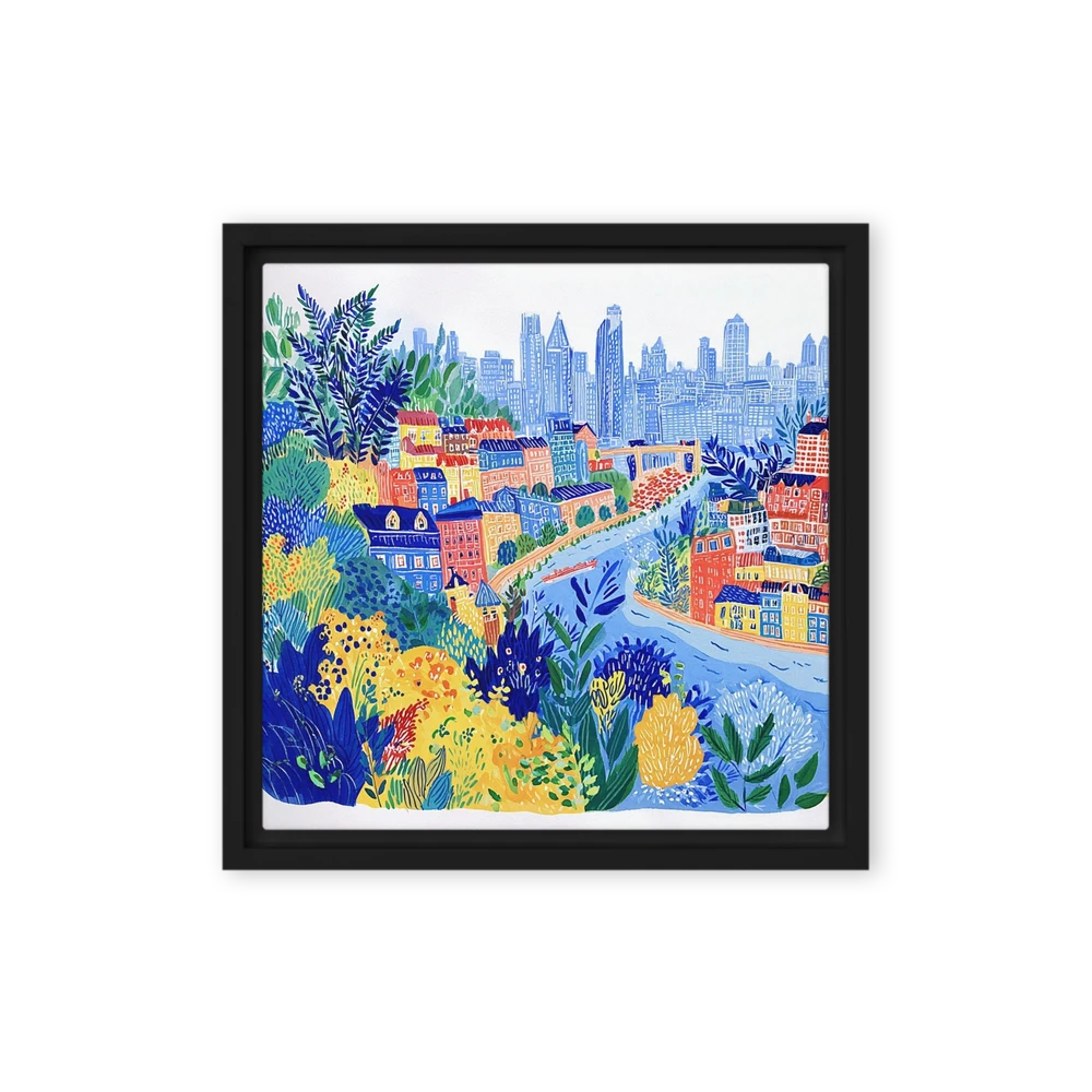 Hillside Cityscape by the River | Art Print