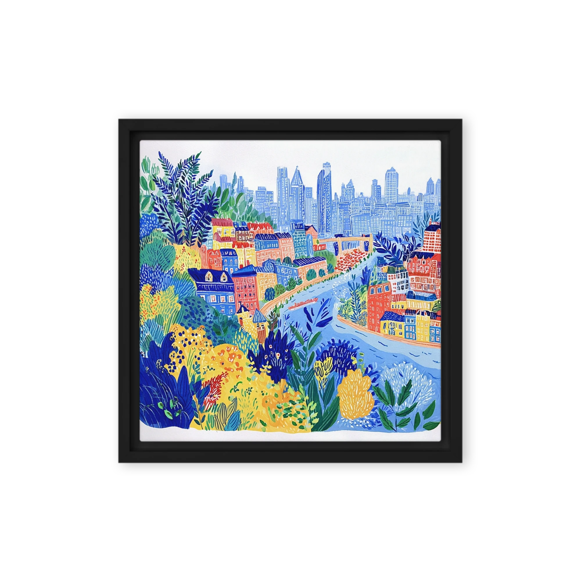 Hillside Cityscape by the River | Art Print