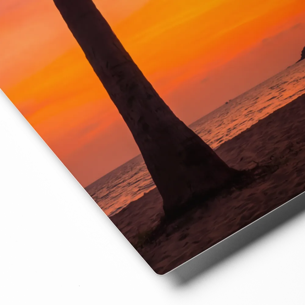 Tropical Sunset Silhouette 
 Canvas with Brown Frame