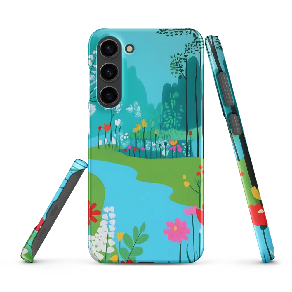 Stylized River Landscape with Colorful Flowers | Phone Case