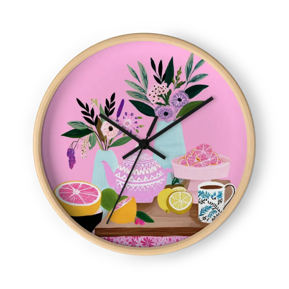 Whimsical Folk Botanical Wall Clocks — Jugs, Citrus, Blossom