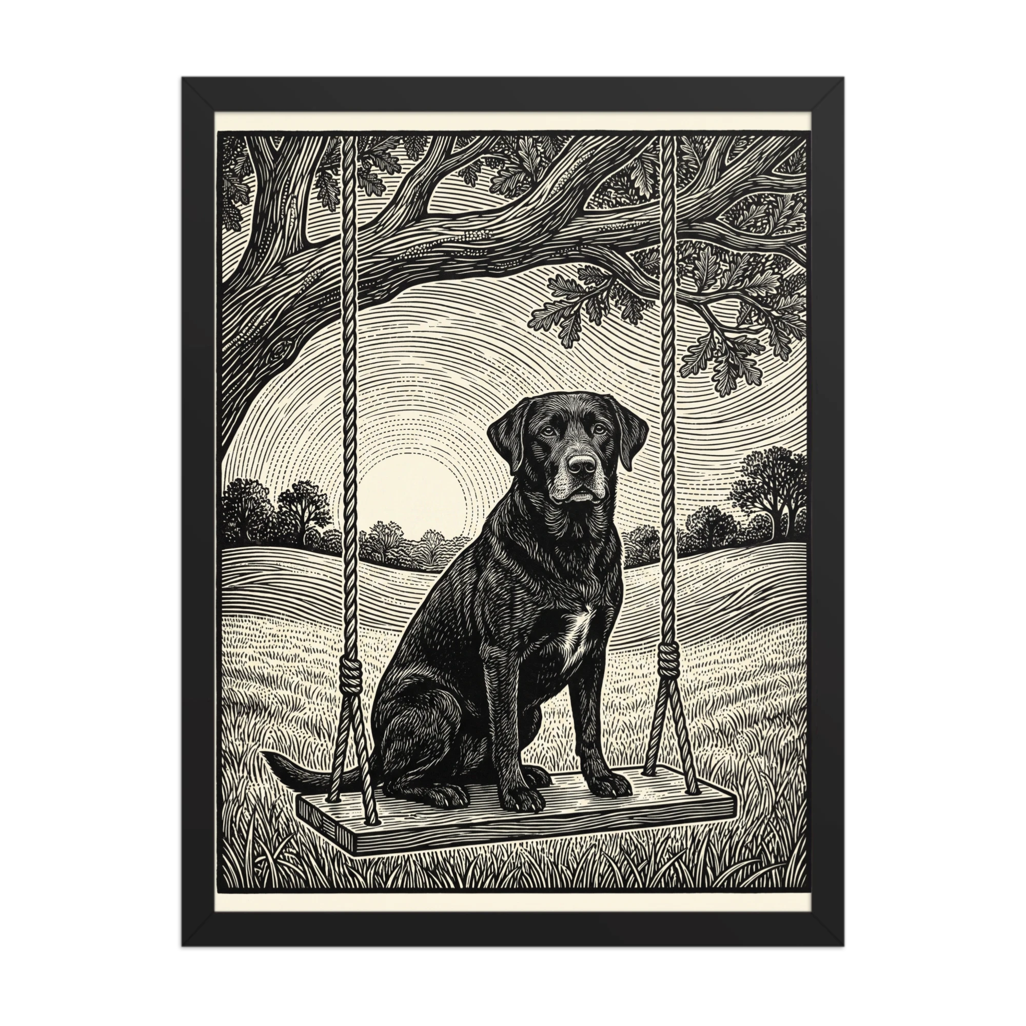 Garden Swing — Folk Linocut