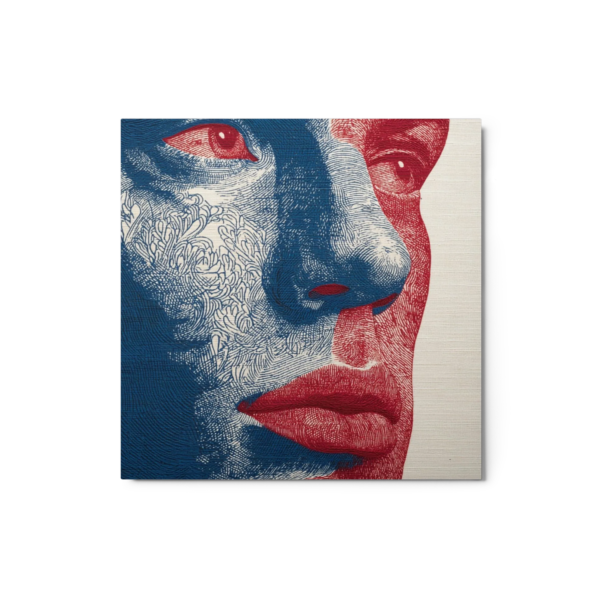 Red and Blue Stitched Portrait