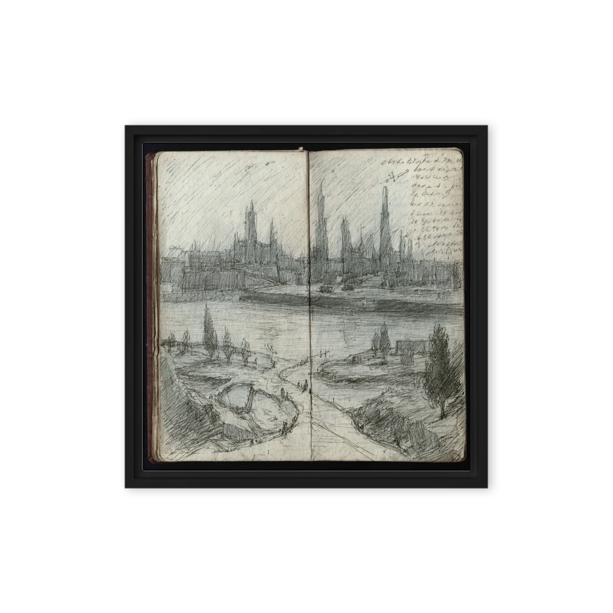 Riverside Cityscape Sketch | Art Print