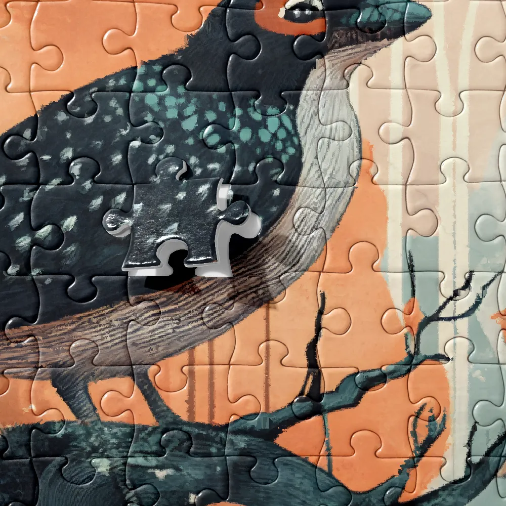 Stylized Forest Bird 
 Jigsaw Puzzle in Tin Box