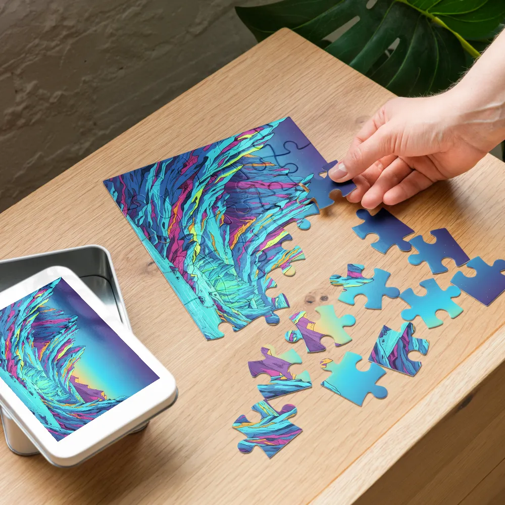 Psychedelic Mountain River 
 Jigsaw Puzzle in Tin Box