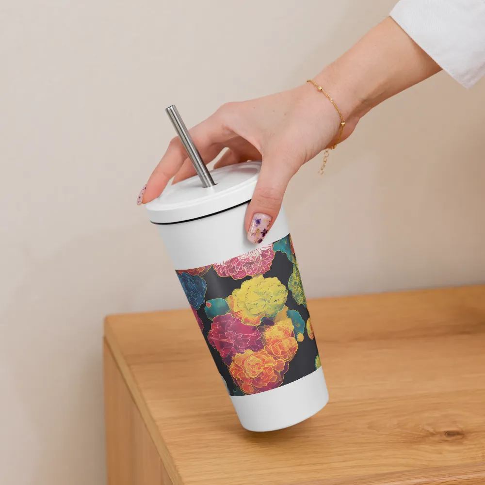 Tapeçaria de peônias néon | Caneca de viagem