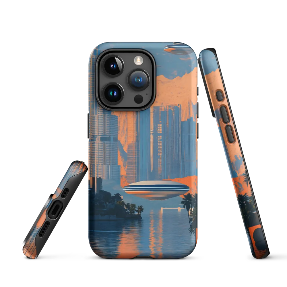 Futuristic Cityscape with Flying Saucers | Phone Case