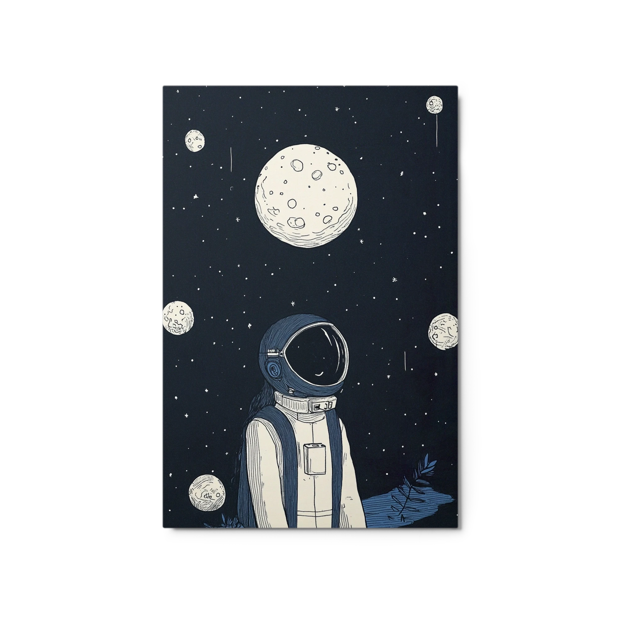 Astronaut Gazing at Moons