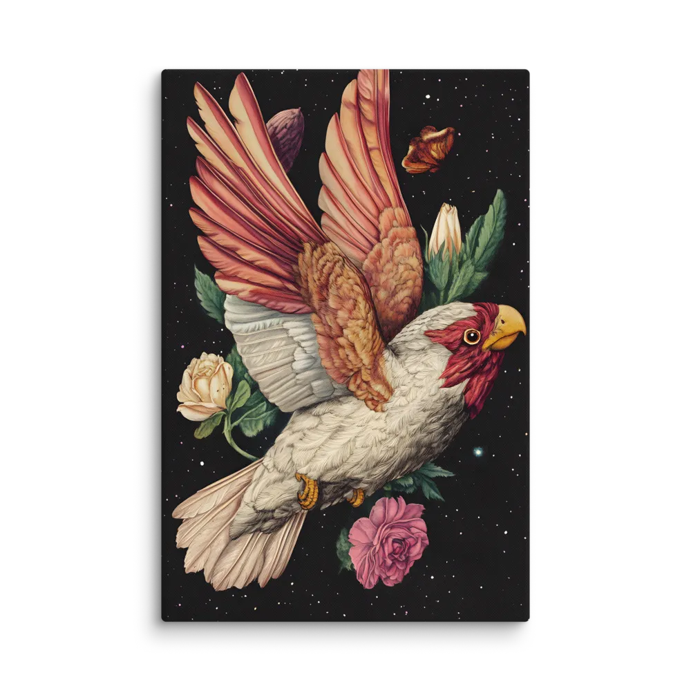 Celestial Aviary Bloom 
 Canvas with White Frame