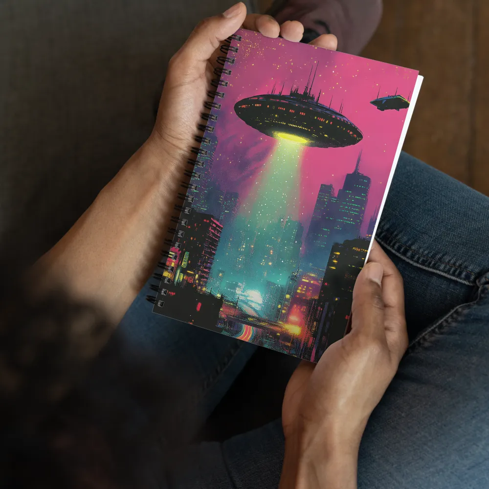 Neon Sci-Fi Encounter 
 Spiral Notebook | 140 pages