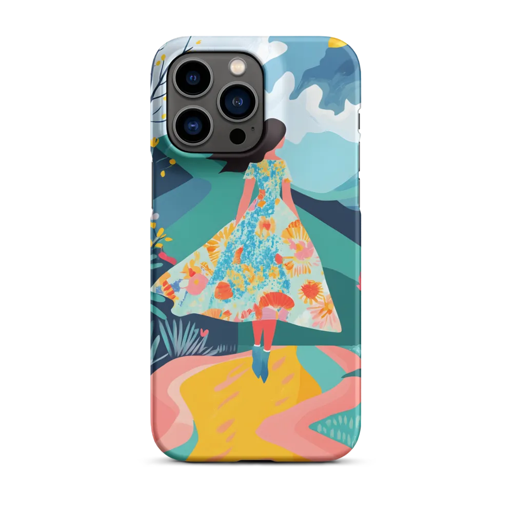 Woman in Floral Dress Walking in Colorful Landscape | Phone Case