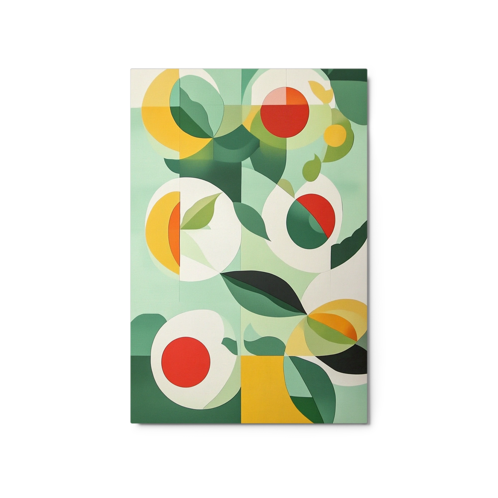Geometric Abstract Art with Leaves and Fruit