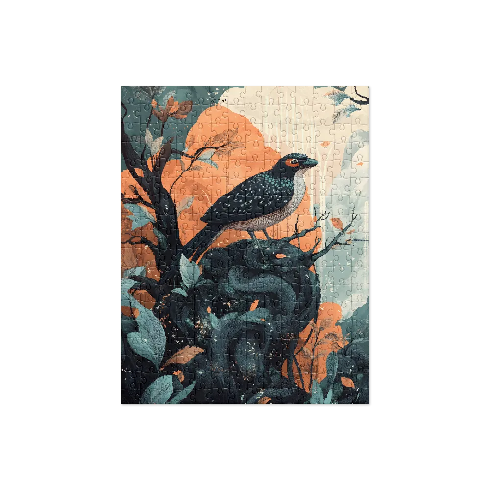 Stylized Forest Bird 
 Jigsaw Puzzle in Tin Box