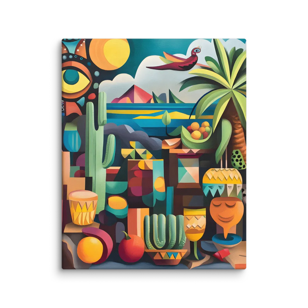 Tropical Cubist Still Life with Eye 
 Canvas | 30″x 30″