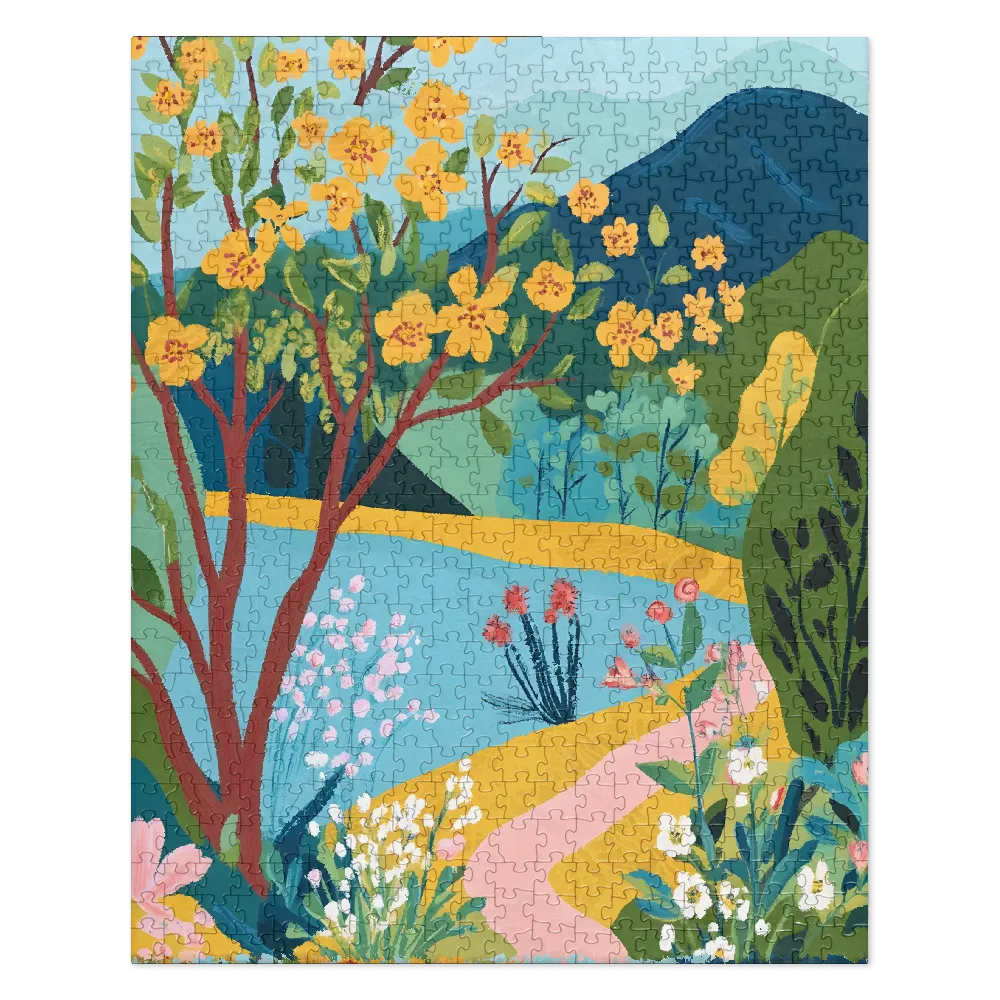 Sunny Path Through Blooming Gardens 
 Jigsaw Puzzle in Tin Box