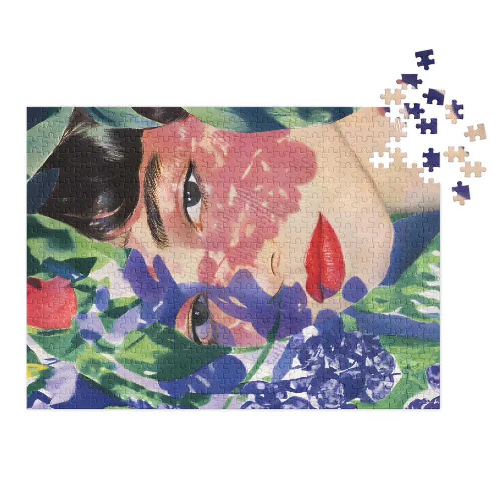 Surreal Portrait with Flowers and Leaves