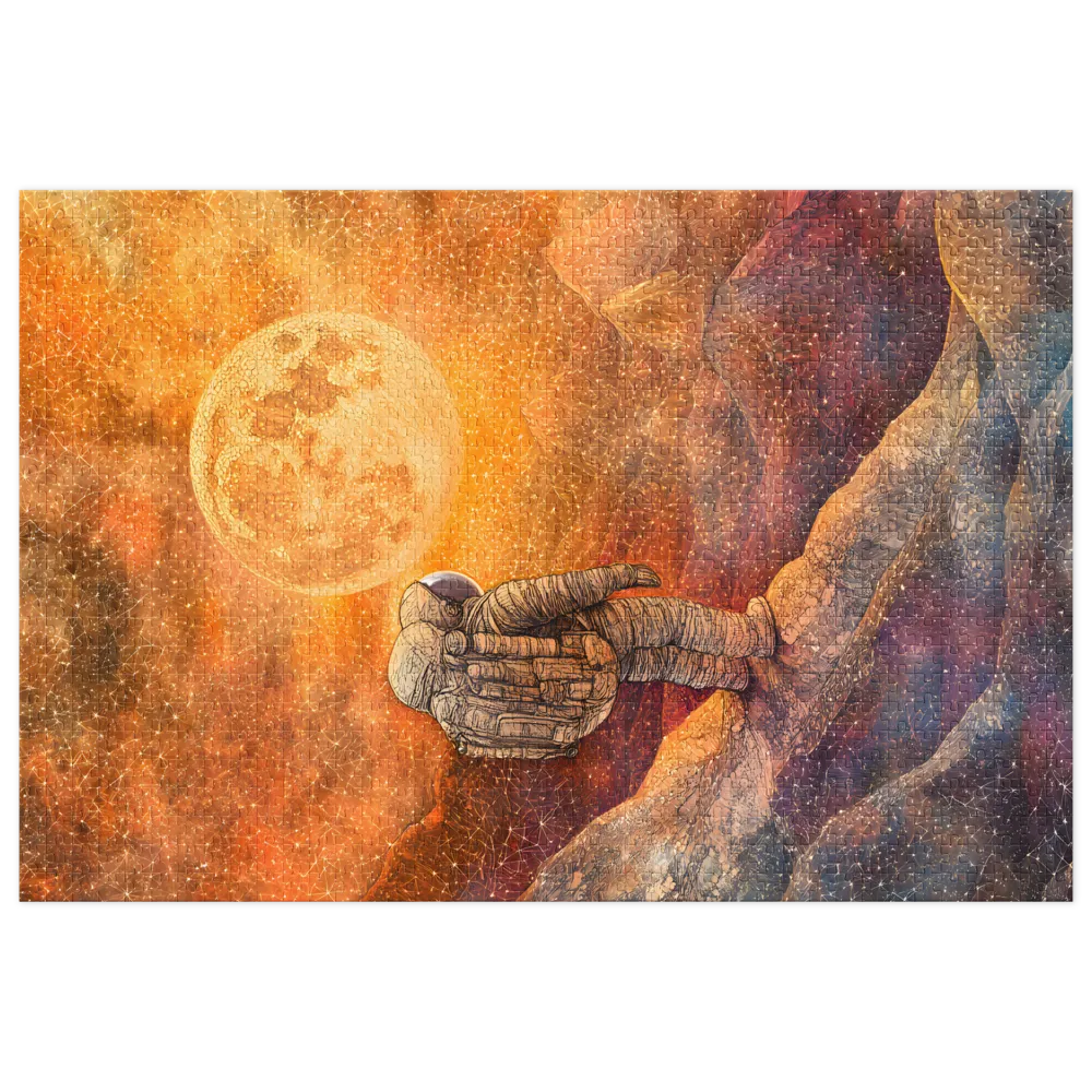 Astronaut Gazing at a Large Moon | Jigsaw Puzzle (252/520 pieces)