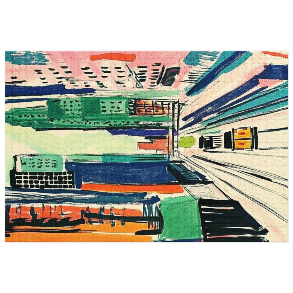 Vibrant Cityscape with Train | Jigsaw Puzzle (252/520 pieces)