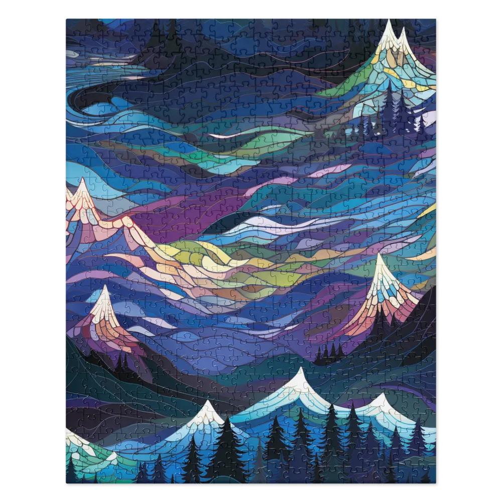Stained Glass Mountainscape 
 Jigsaw Puzzle in Tin Box